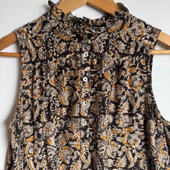 Faherty Faith Ruffle Sleeveless Blouse Small Neutral Popover Top Paisley Floral - Picture 5 of 12